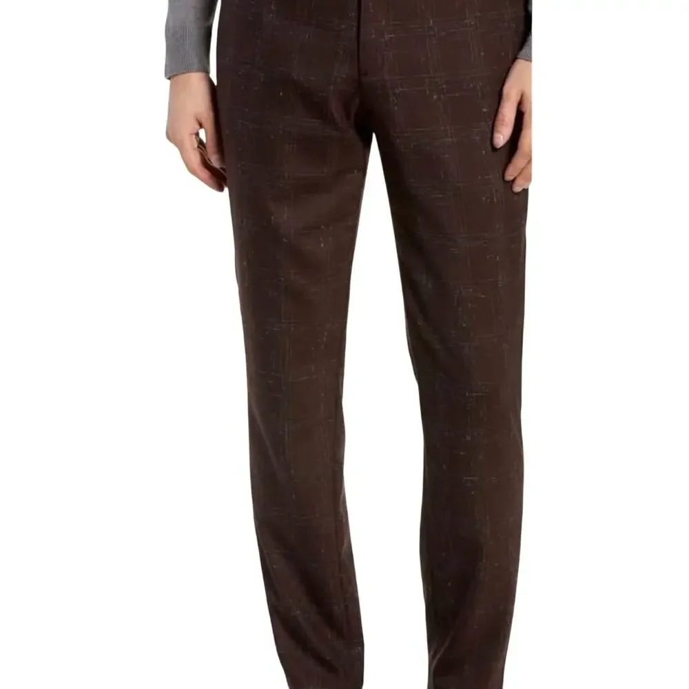 Ted Baker Men's Ddarto‎ Boucle Classic Fit Trousers Brown Pattern 36R